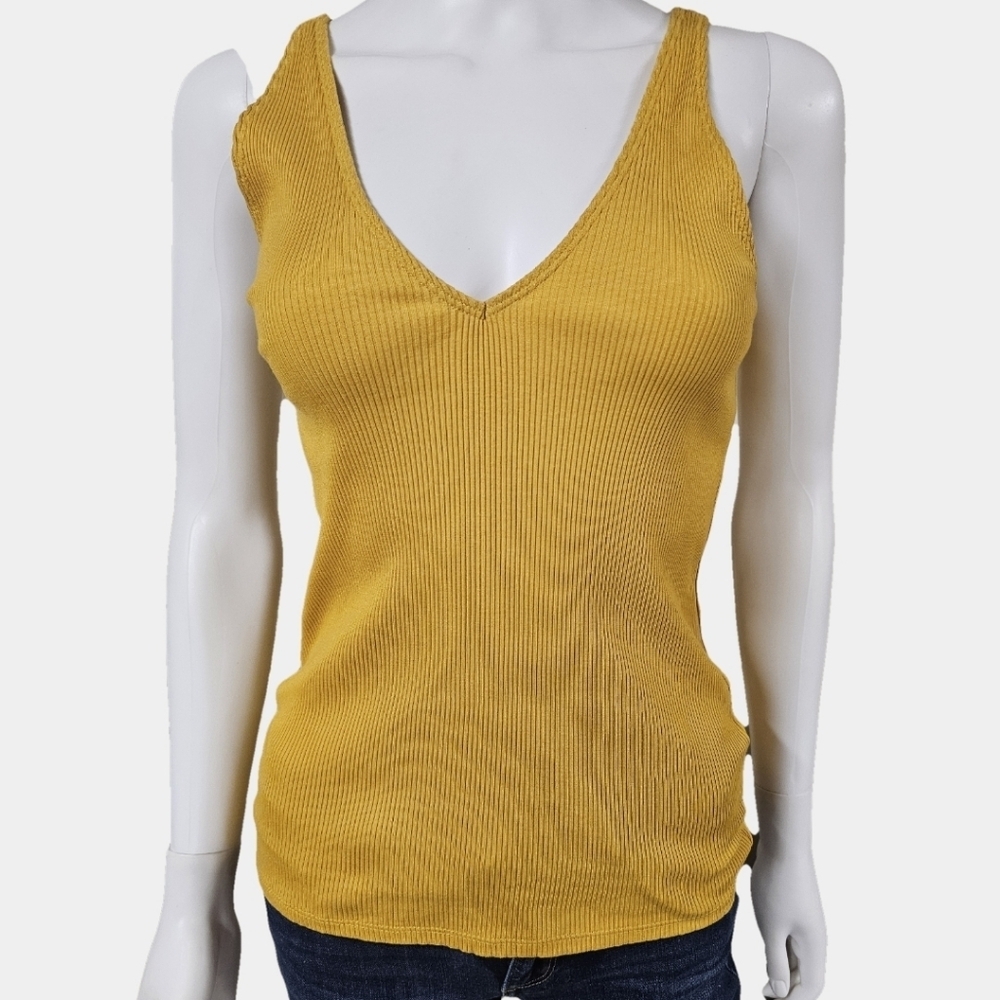 Express Ribbed Mustard Yellow V-Neck Tank Size S